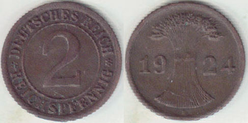 1924 F Germany 2 Reichspfennig A005112